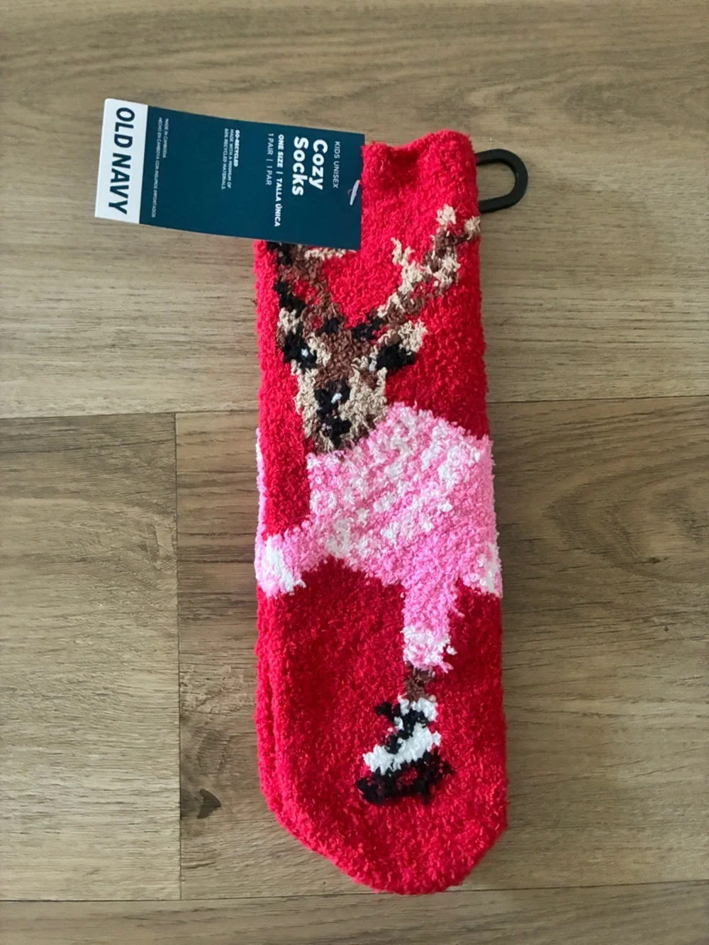 Old Navy Kids Fuzzy Reindeer Slipper Socks Red Holiday Non Slip NWT